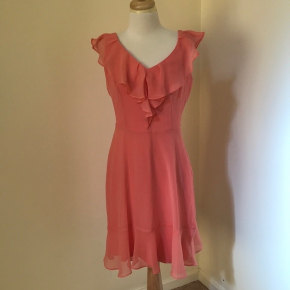 NWT! DKNY dark salmon SZ 6 ruffled dress .